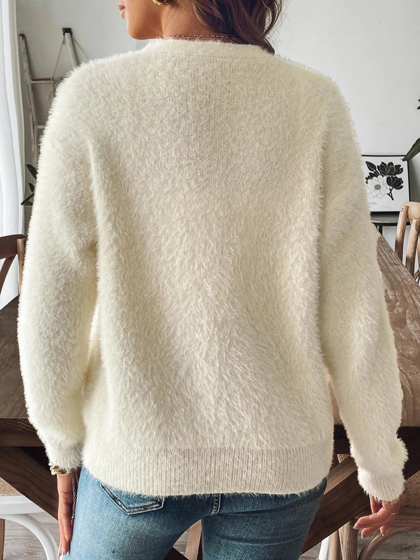 Fuzzy Button-Front Cardigan - Fashorio