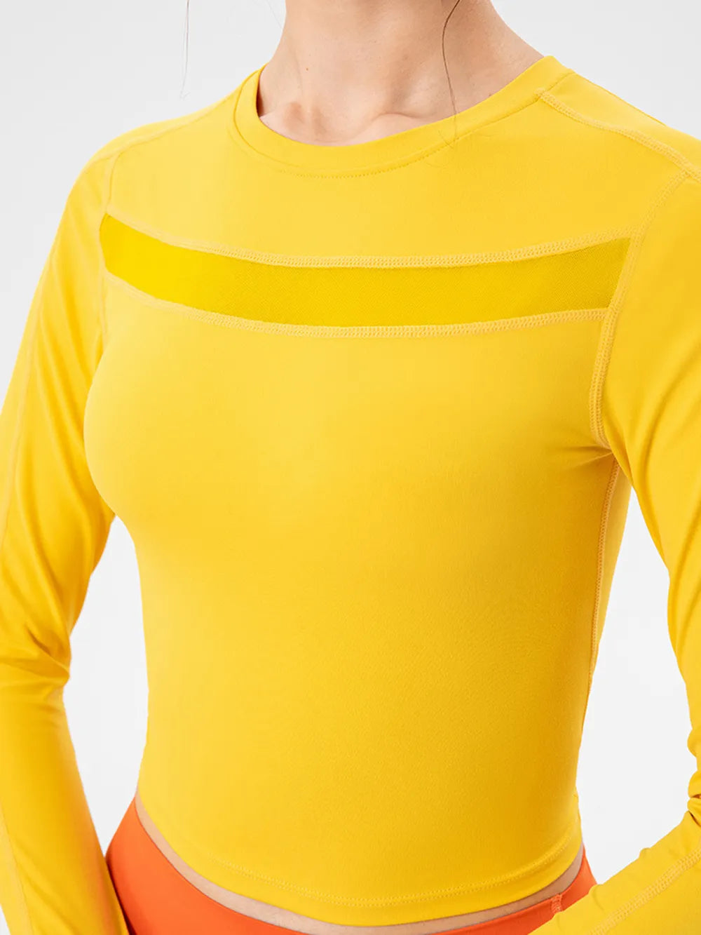 round neck long sleeve active tee side view