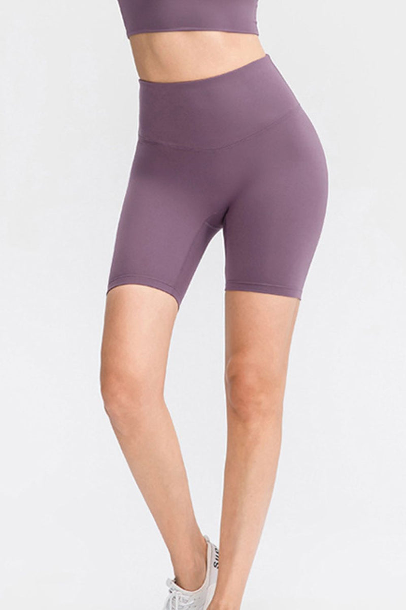 Slim fit wide waistband sports shorts front view