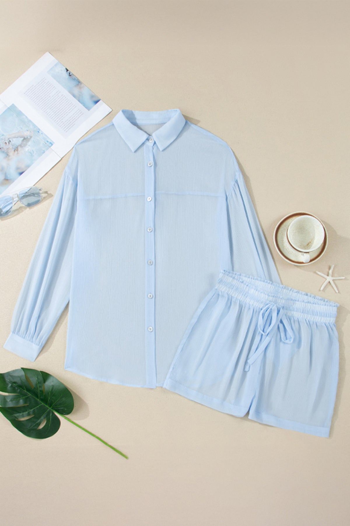 Sheer swim cover up two piece full outfit