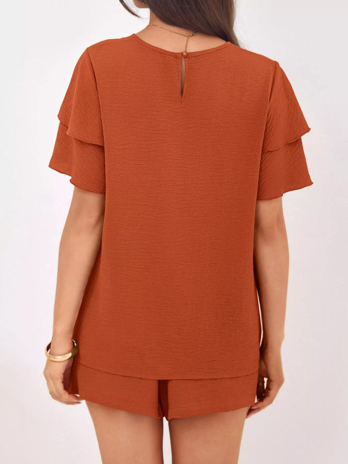 Ruffle sleeve top detail close up