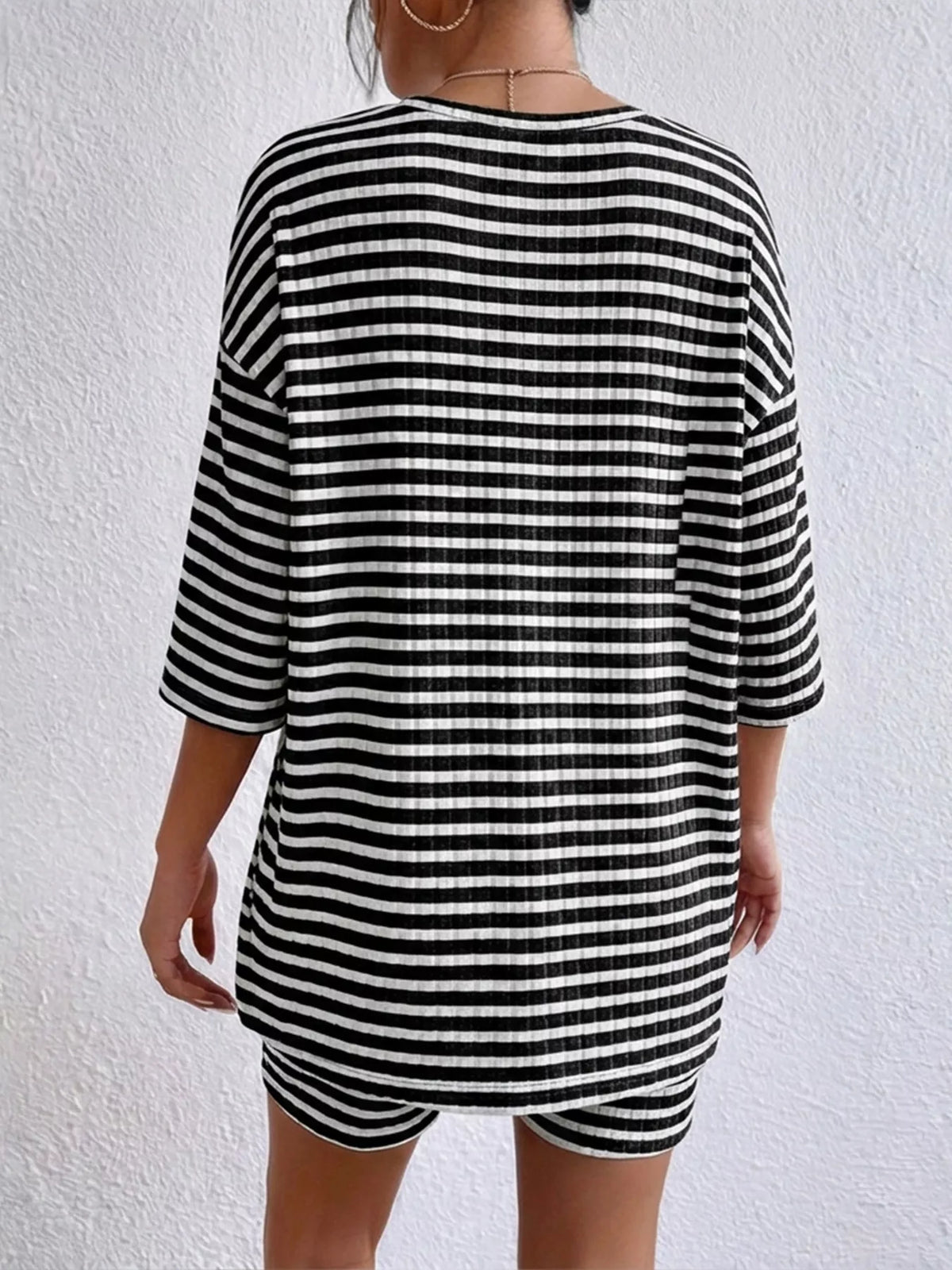 Striped Round Neck Top and Shorts Set, view 10