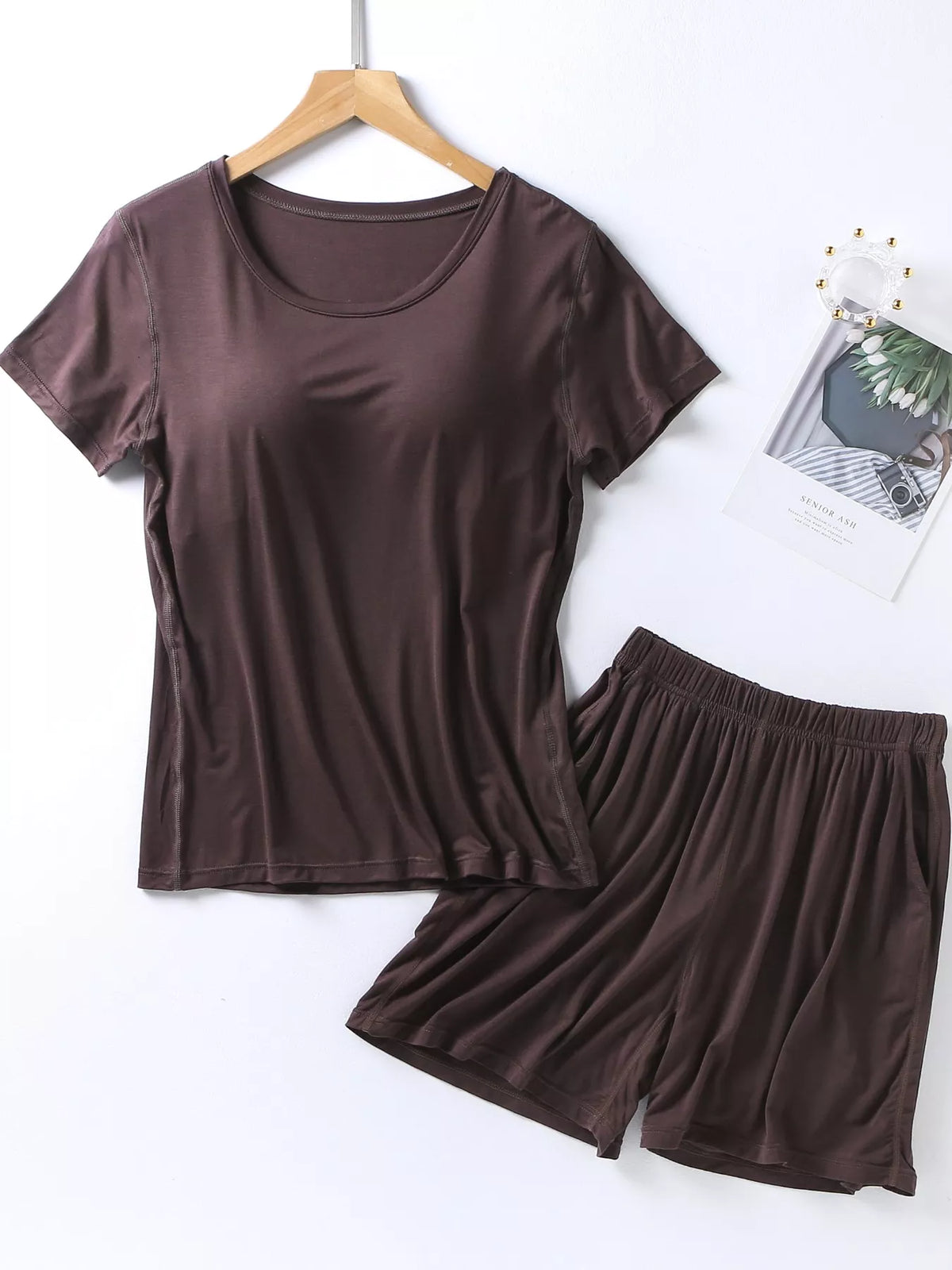 Plus Size Padded Modal Tee and Shorts Two Piece Set, view 24