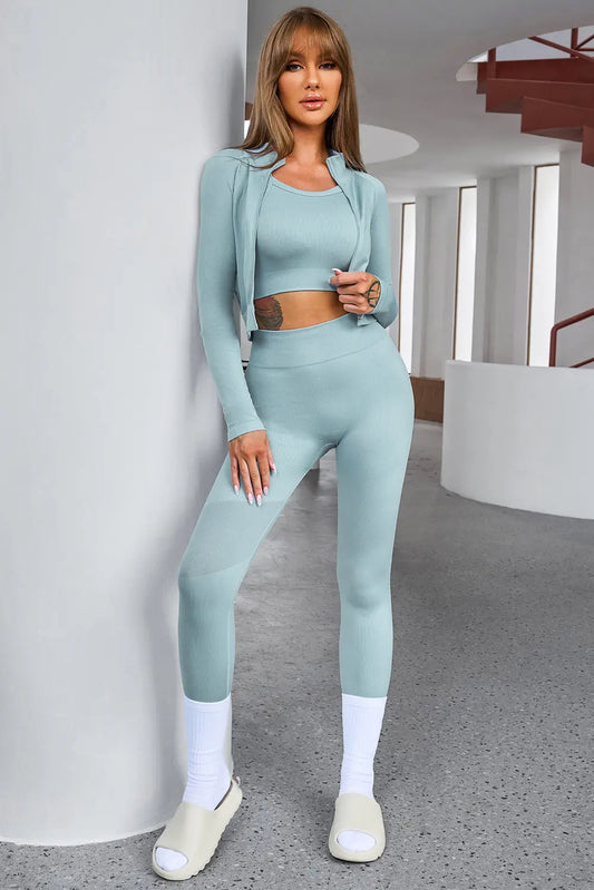 Tank Cropped Active Top and Pants Set Pastel Blue - Fashorio