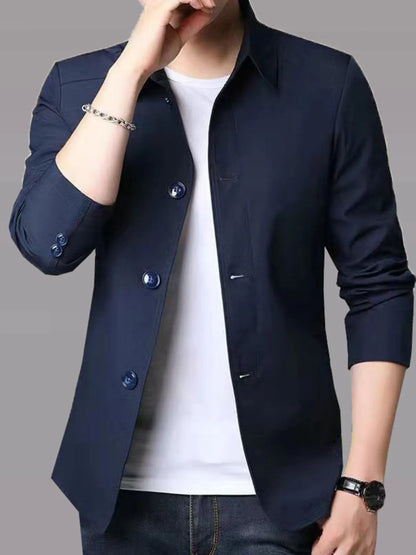 Men's Plus Size Button Up Long Sleeve Jacket Dark Blue - Fashorio