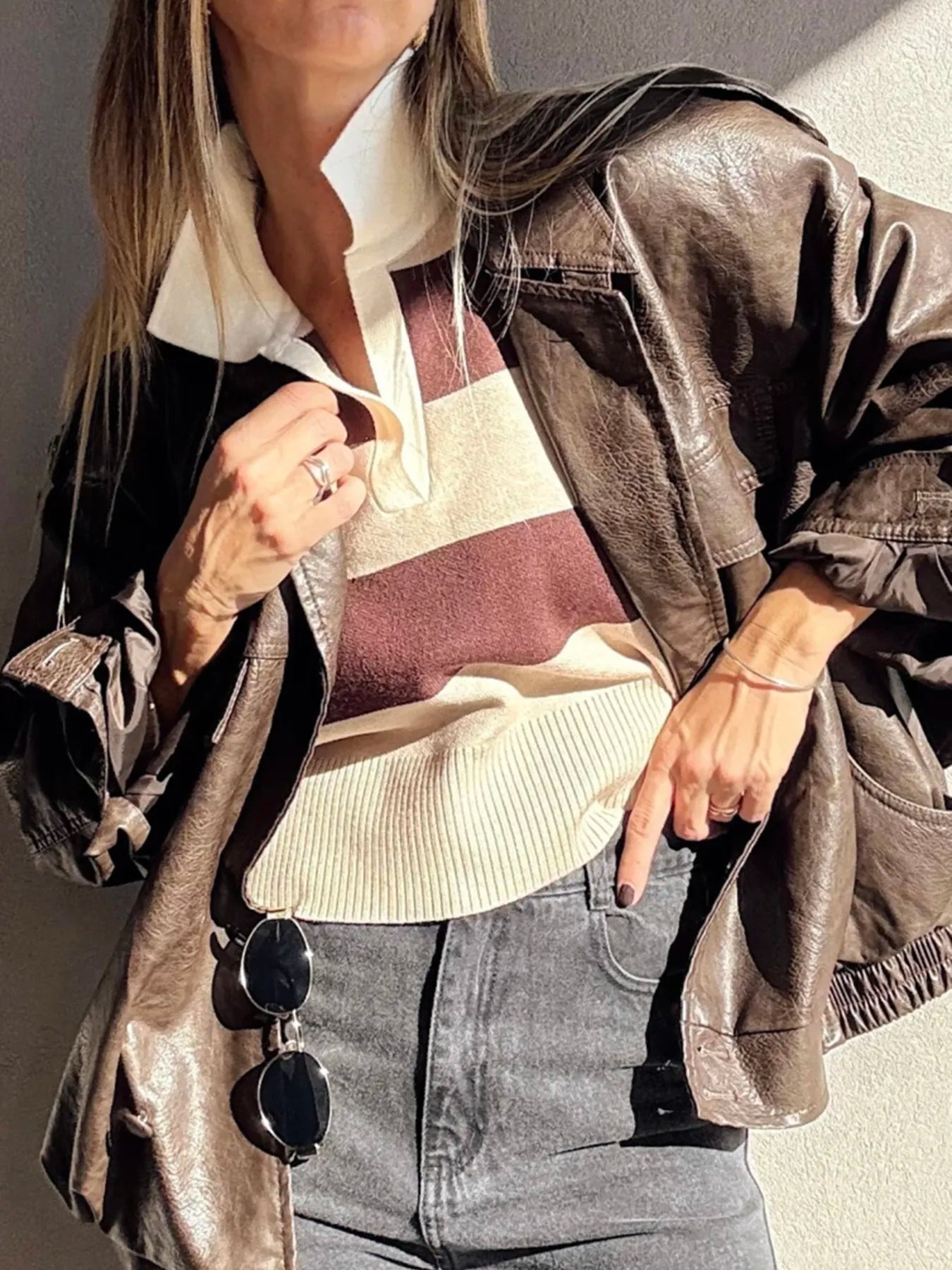 Color Block Long Sleeve Knit Top - Fashorio