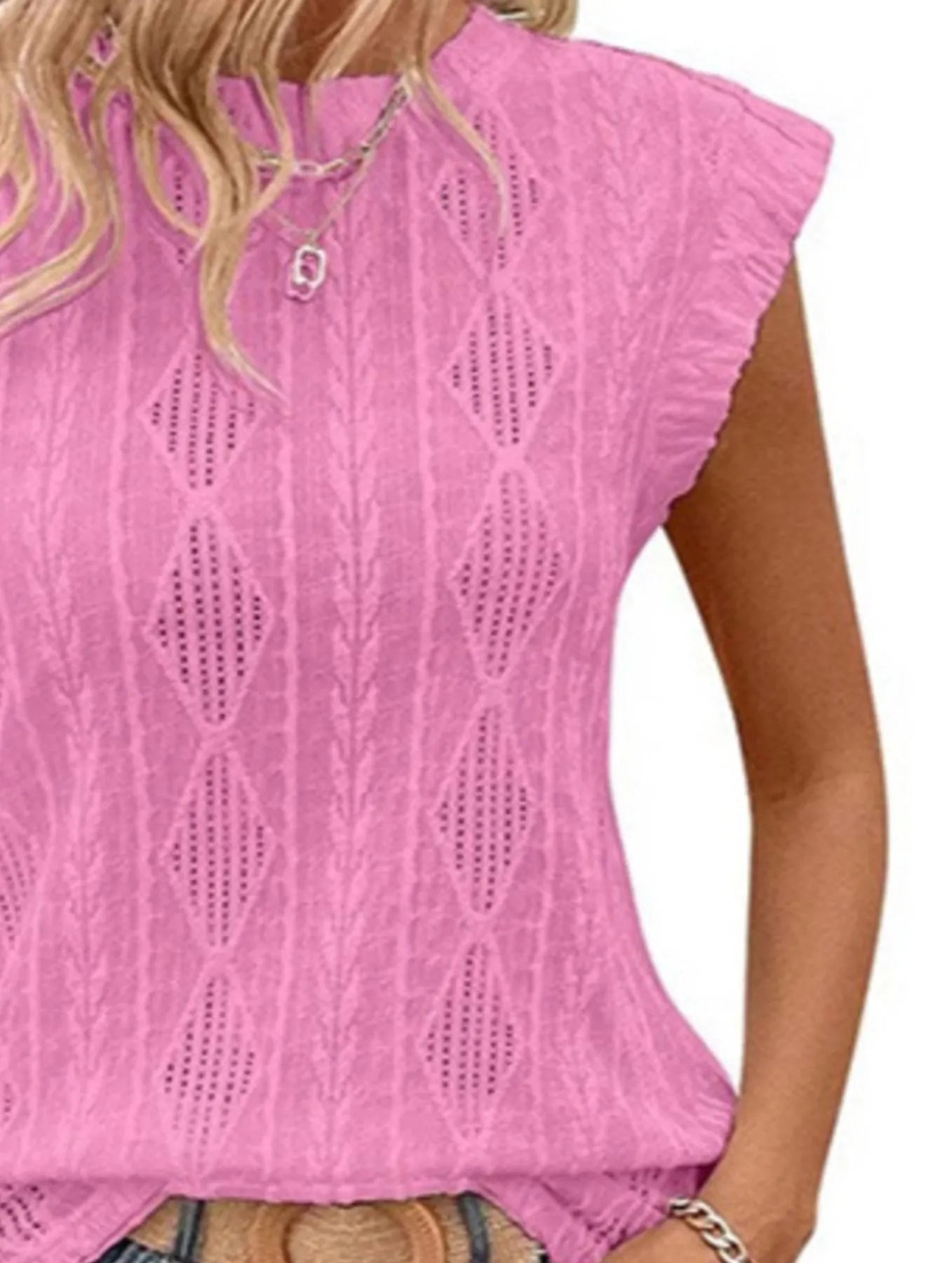 Openwork Round Neck Top - Fashorio