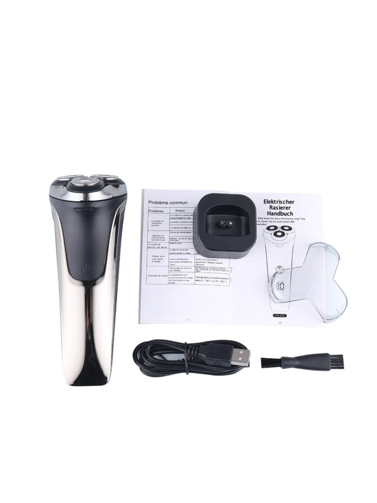 Cordless rotary shaver with charging cable