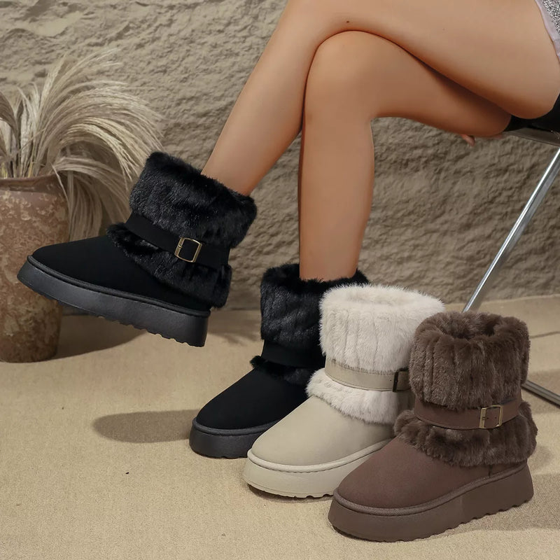 Round toe platform boots in Black, front view