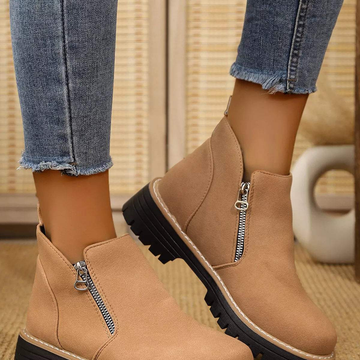 Ankle Boots with Zipper Accent toe detail