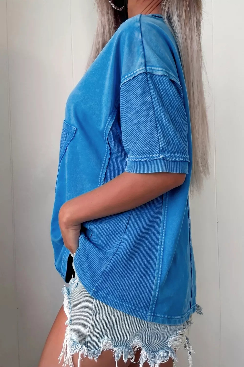 Blue mineral wash star patchwork oversize tee back view