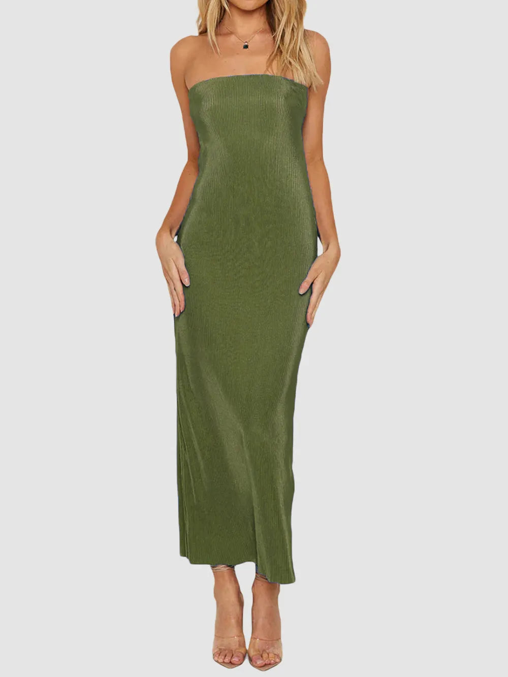 Elegant floor length maxi dress side view