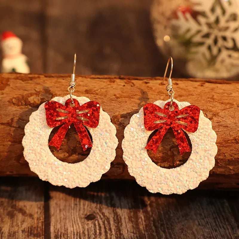 Faux Leather Sequin Wreath Shape Earrings back view