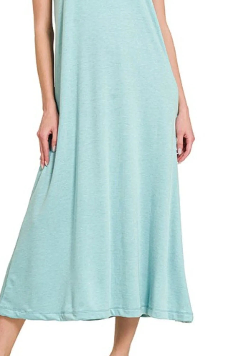 French Terry Twist Strap Midi Dress in Dusty Teal side view