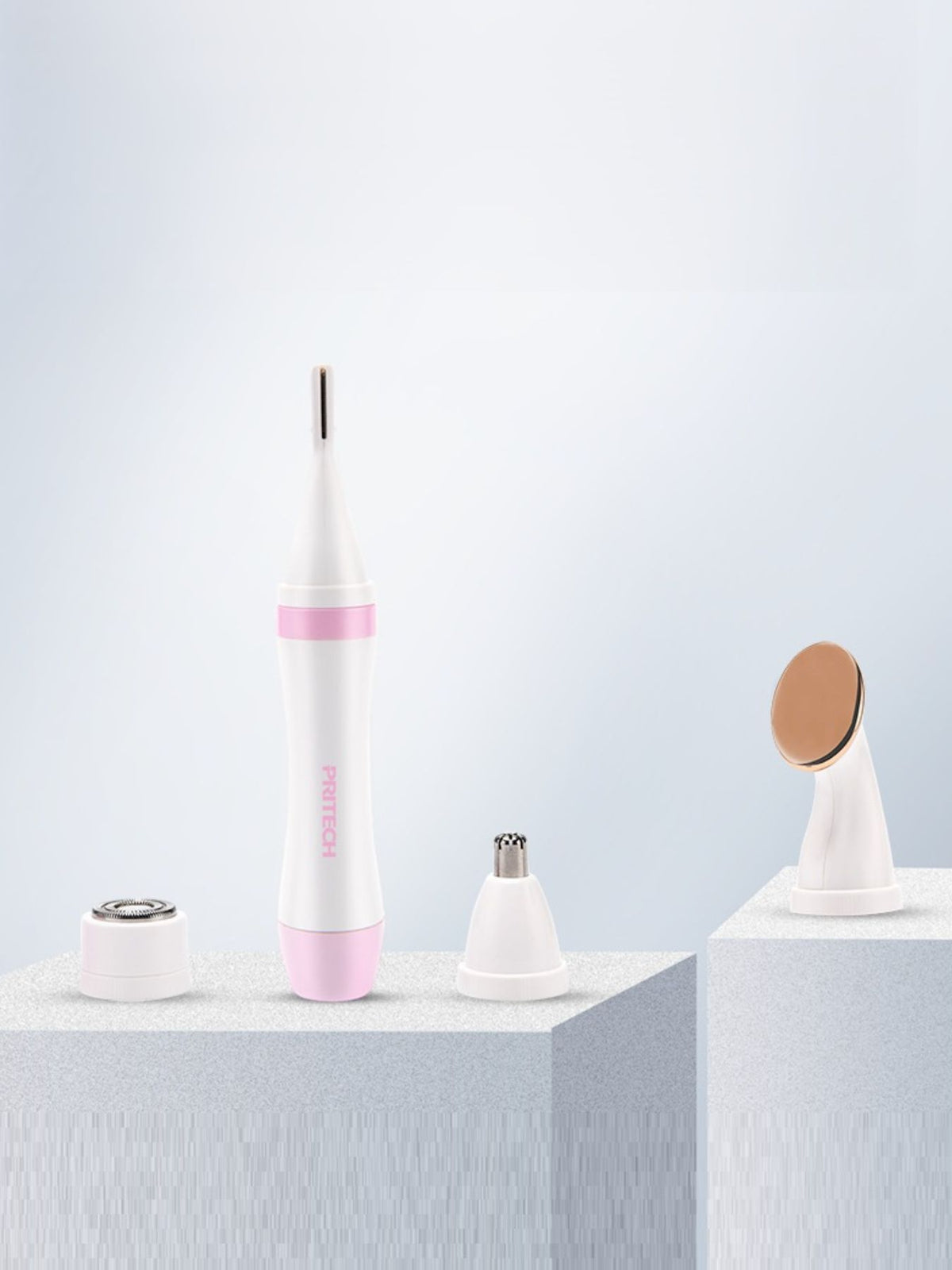 Trimmer with grooming attachments laid out