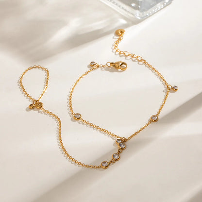 18K Gold-Plated Inlaid Rhinestone Chain Bracelet - Fashorio
