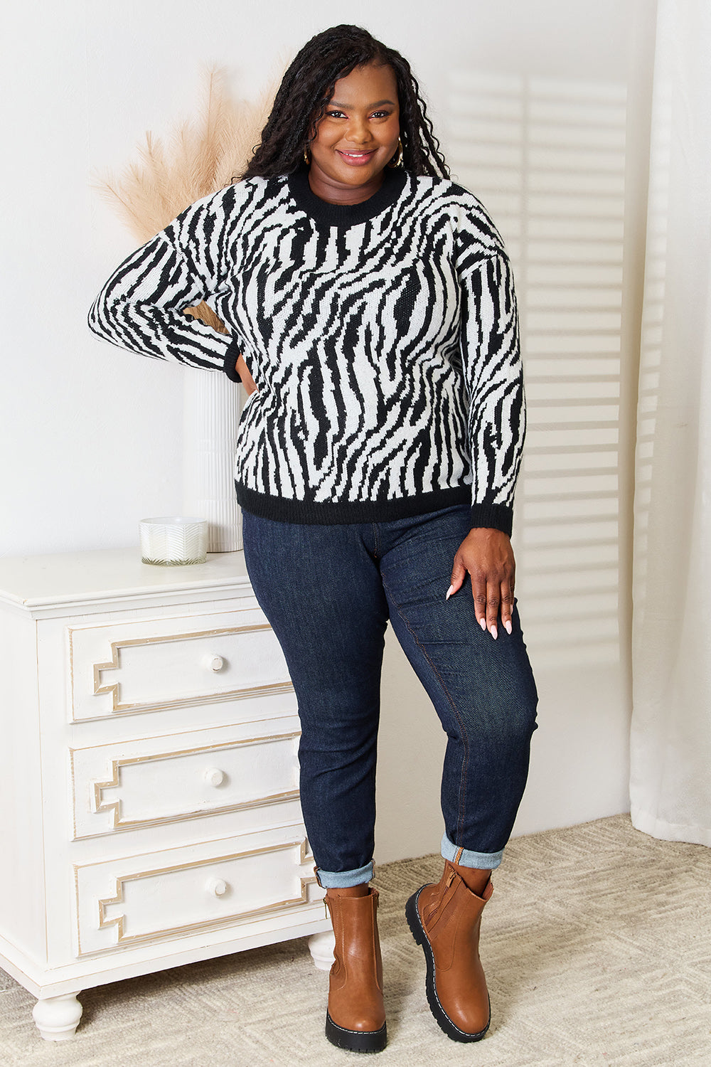 Zebra Print Sweater in Black and White view 7