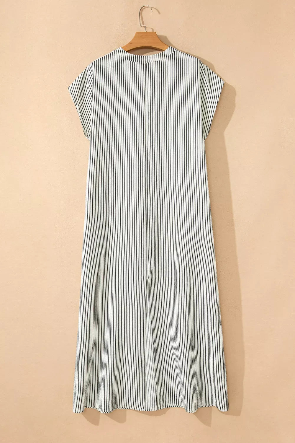 striped ruffle button front maxi dress detail view