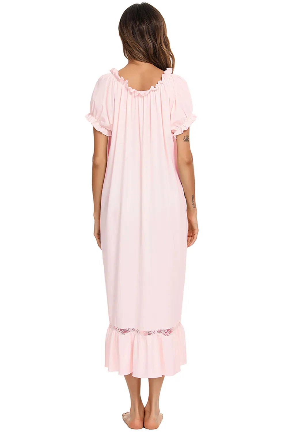 Lace Detail Short Sleeve Lounge Dress - Fashorio