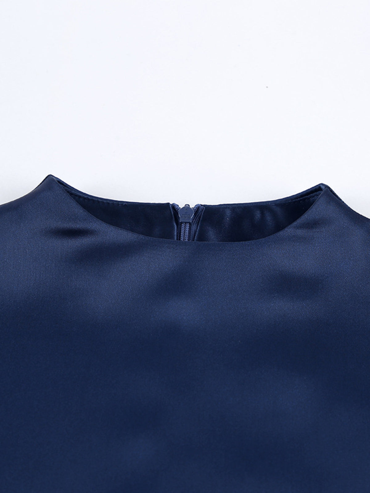 Mock neck cape sleeve mini dress mock neckline close up