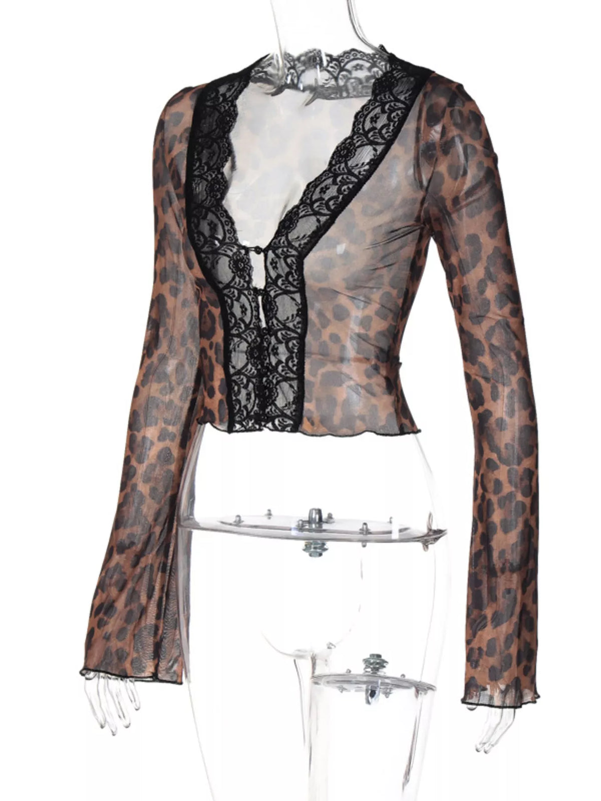 Sleeve detail on the leopard print sheer top