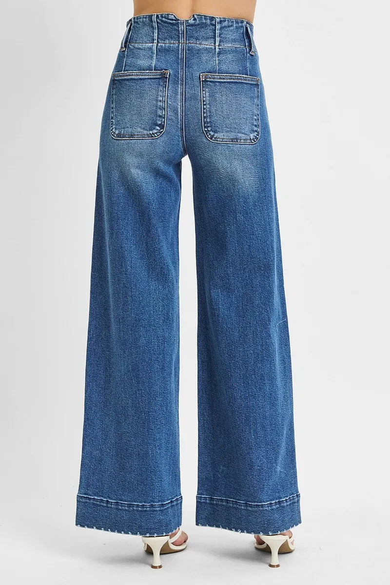 RISEN Full Size High Rise Ankle Wide Seam Detailed Jeans Plus Size - Fashorio