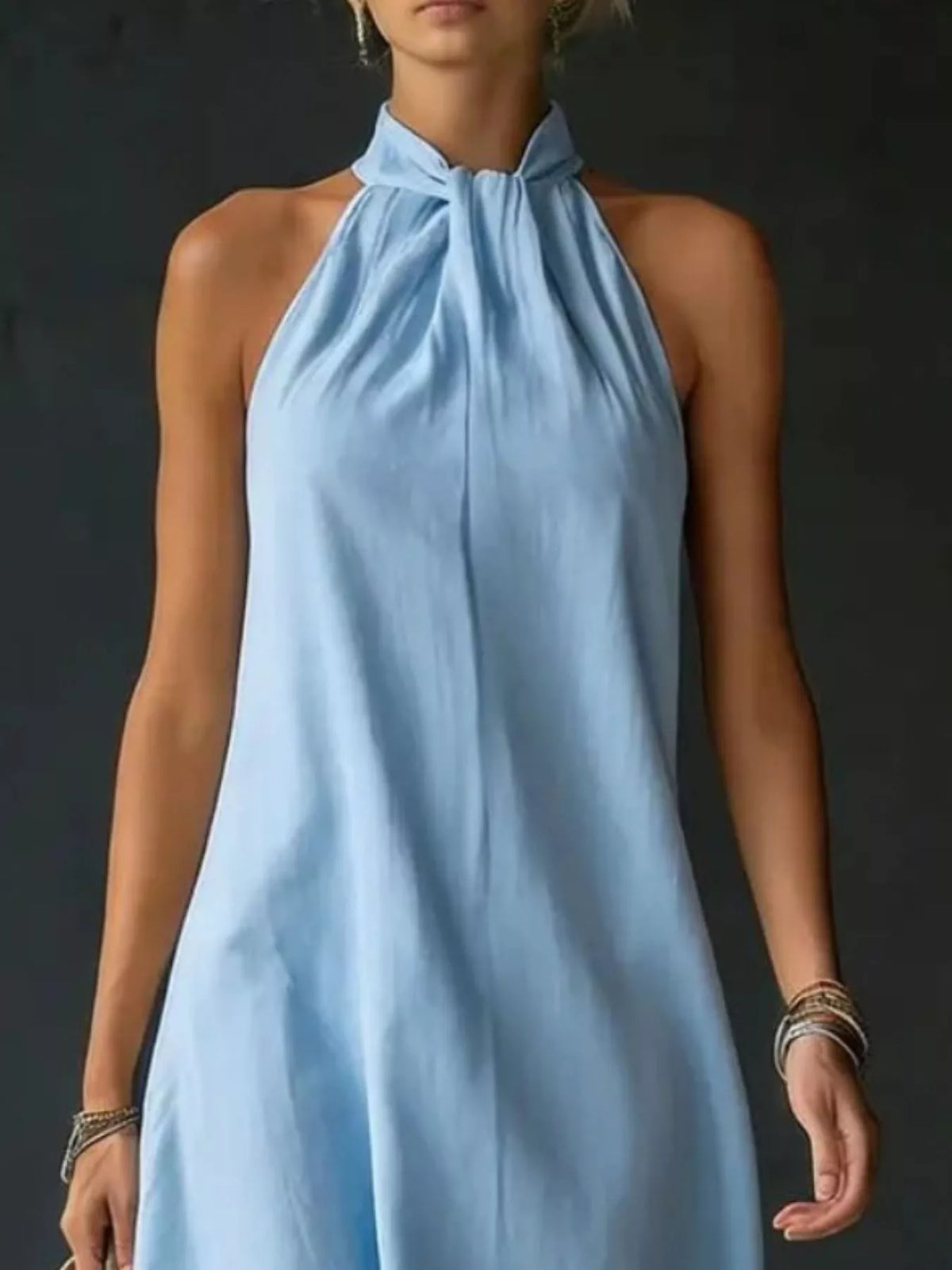 Halter neck sleeveless maxi dress with side slit back view