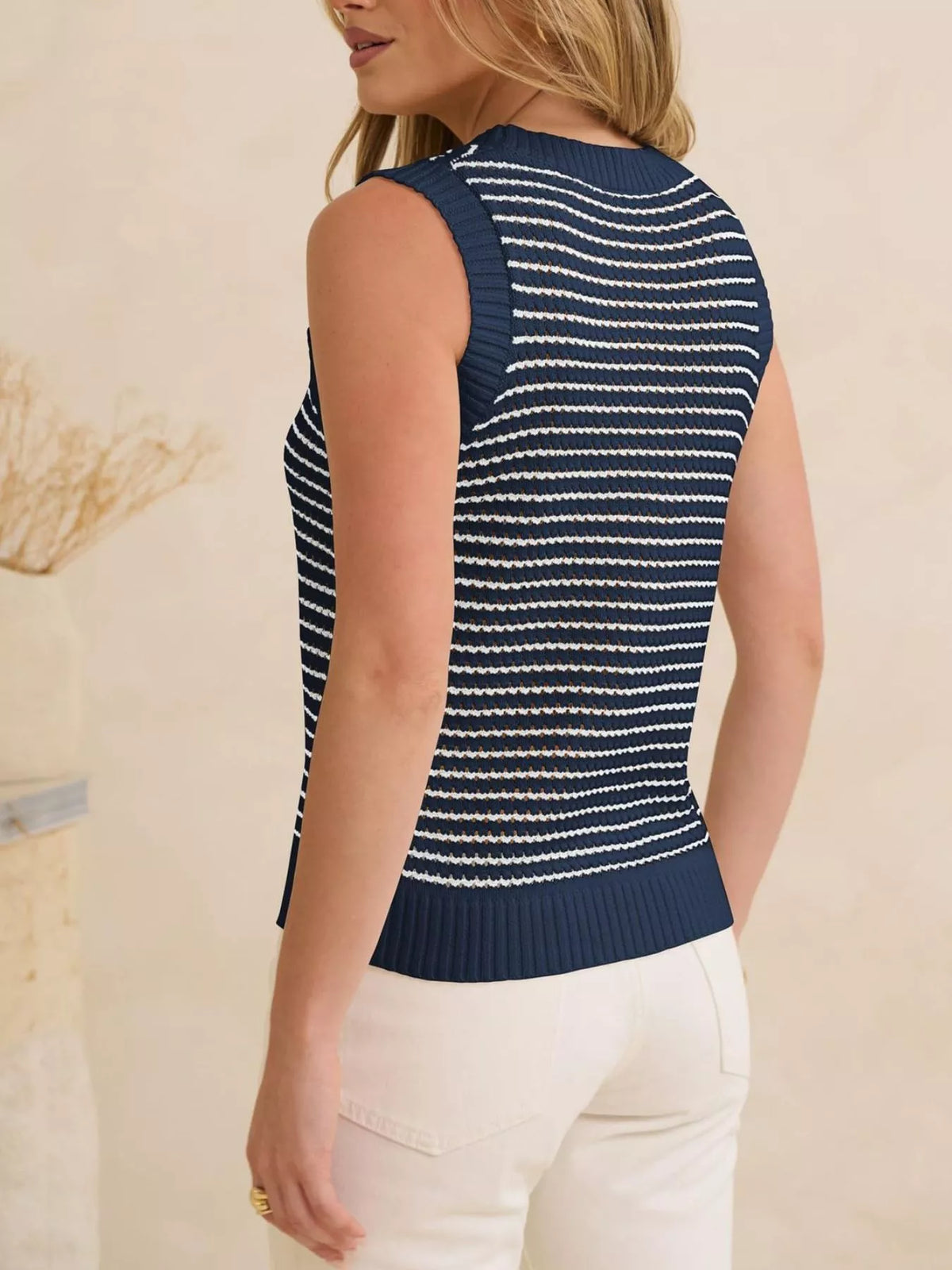 Ribbed Striped Knit Sweater Vest, view 5