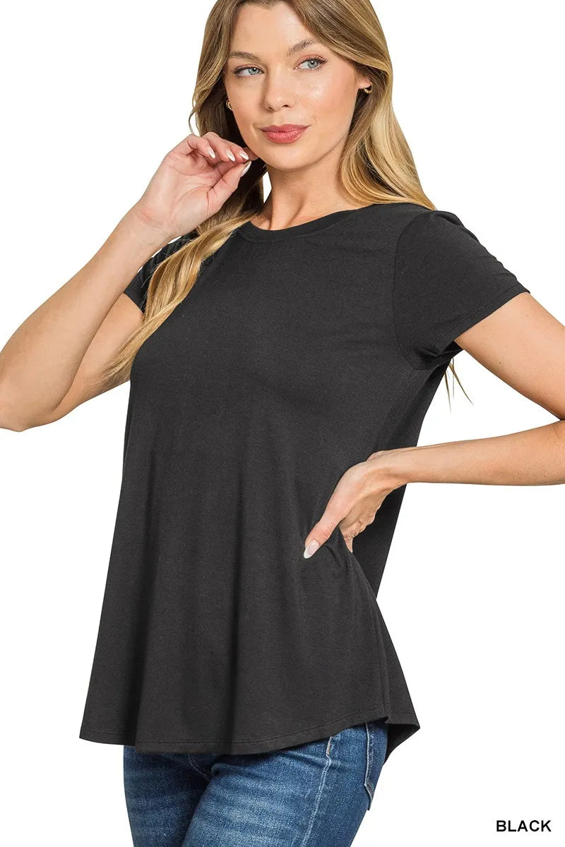 Zenana Flowy Round Hem Rayon Short Sleeve T-Shirt - Fashorio