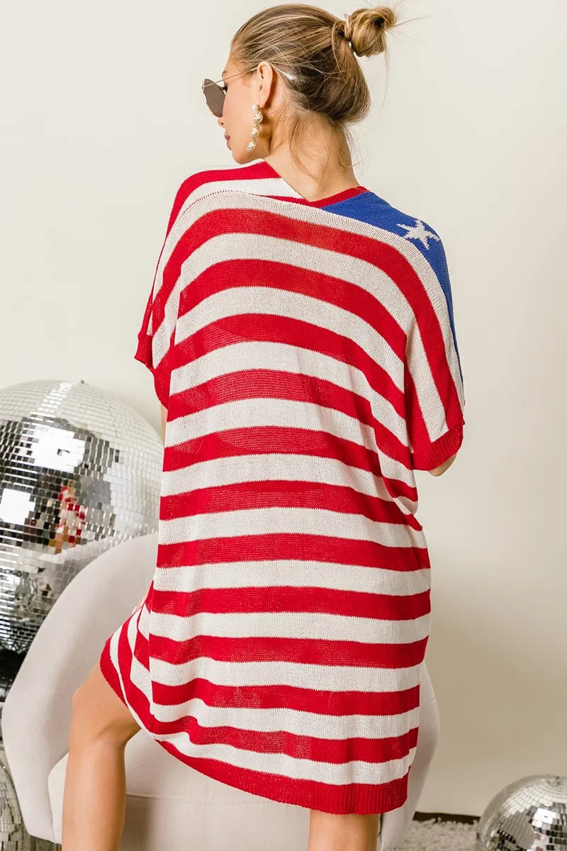 BiBi American Flag Low Gauge Knit Cardigan - Fashorio