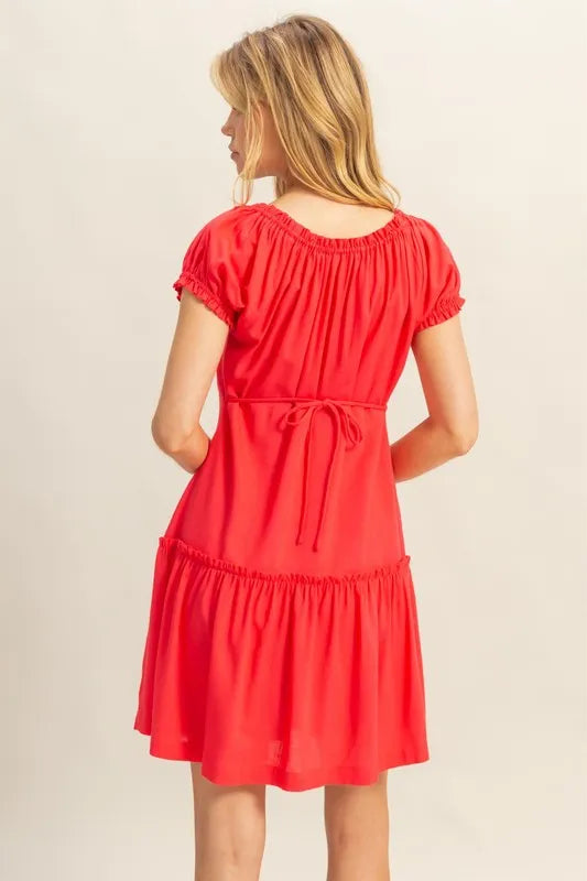 Ruched Frill Tiered Short Sleeve Mini Dress detail