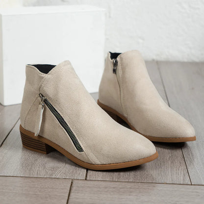 Side Zip Ankle Boots with Block Heel - Fashorio