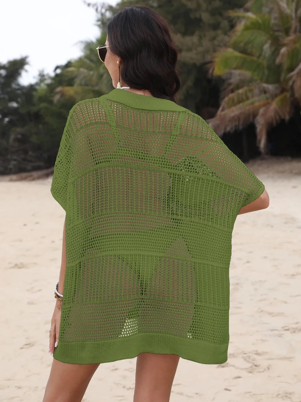 Hollow Out Collared Kimono Cover Up, view 21