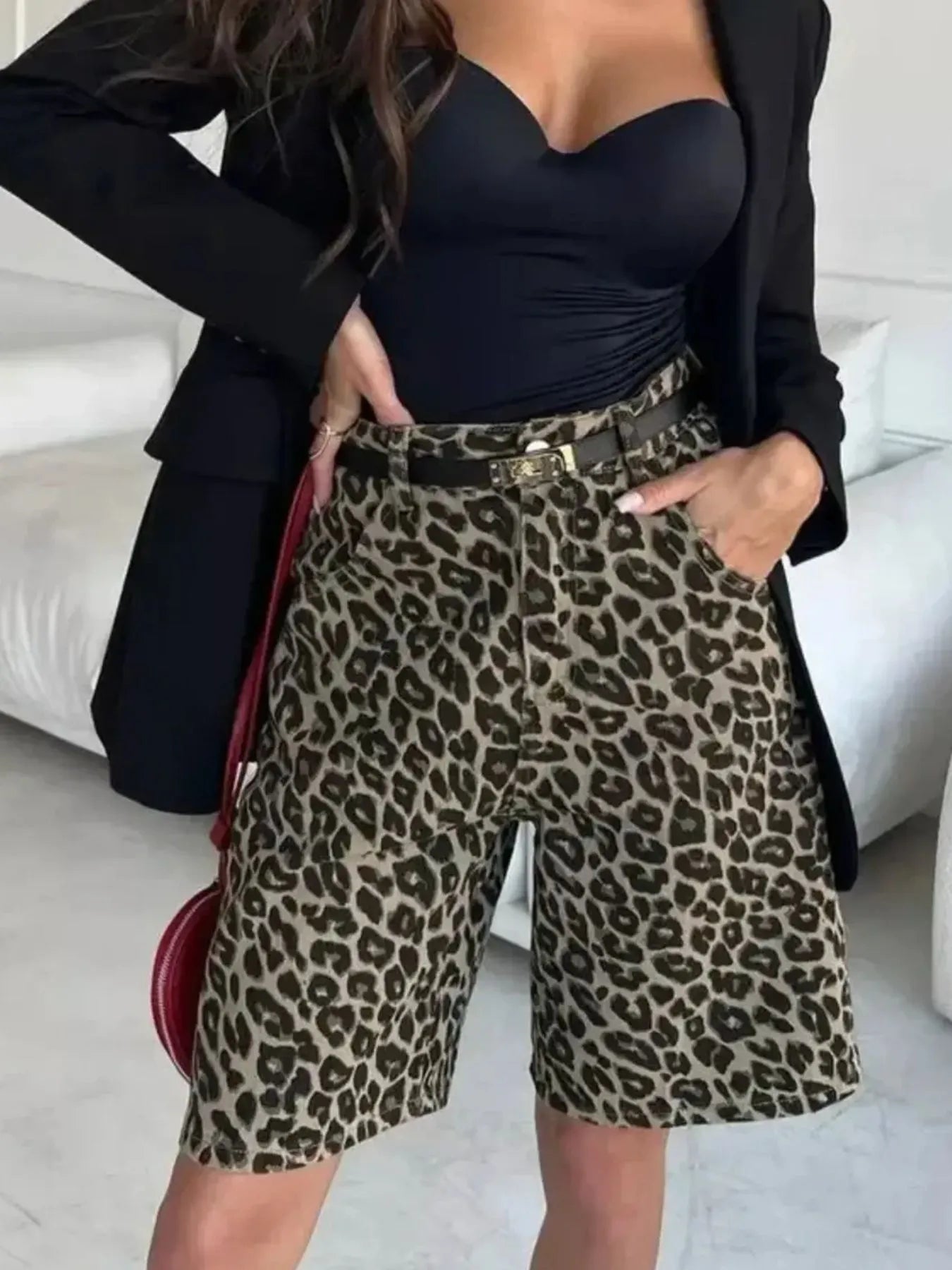 Leopard Print High-Waisted Casual Shorts - Fashorio