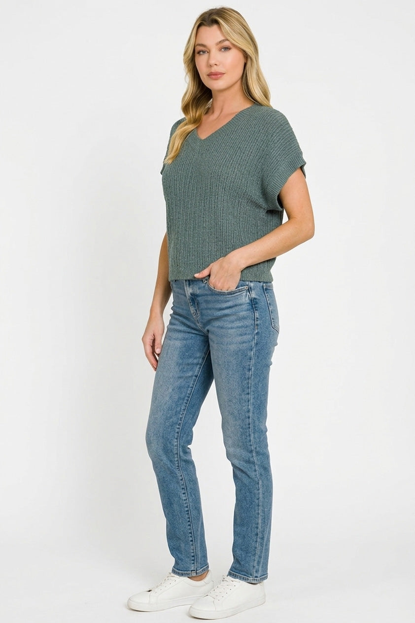 Textured cropped sweater side view