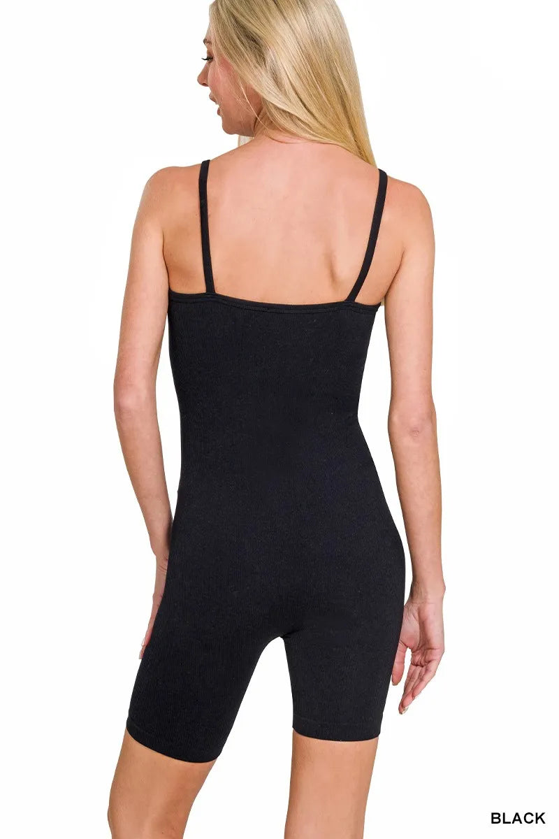Back view of the seamless black bodysuit
