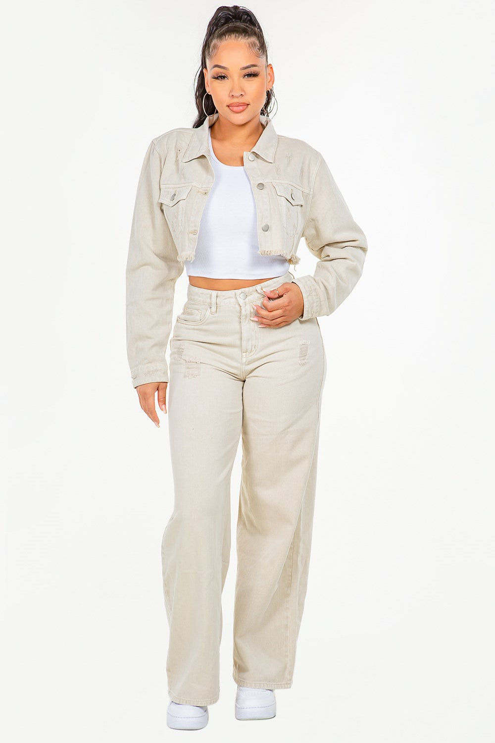 American Bazi High Waist Distressed Wide Leg Jeans - Fashorio