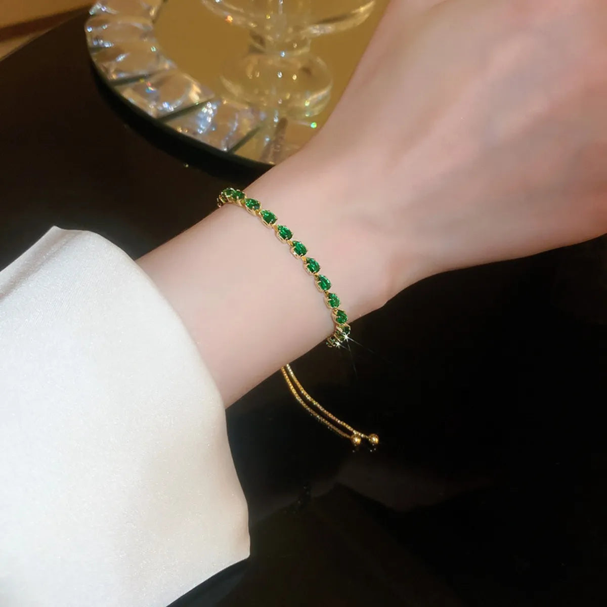 Alloy Zircon Bracelet Dark Green One Size - Fashorio