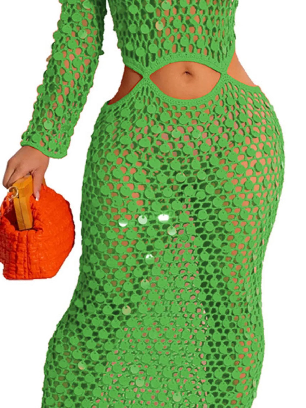 Sequin mesh cutout maxi dress back view