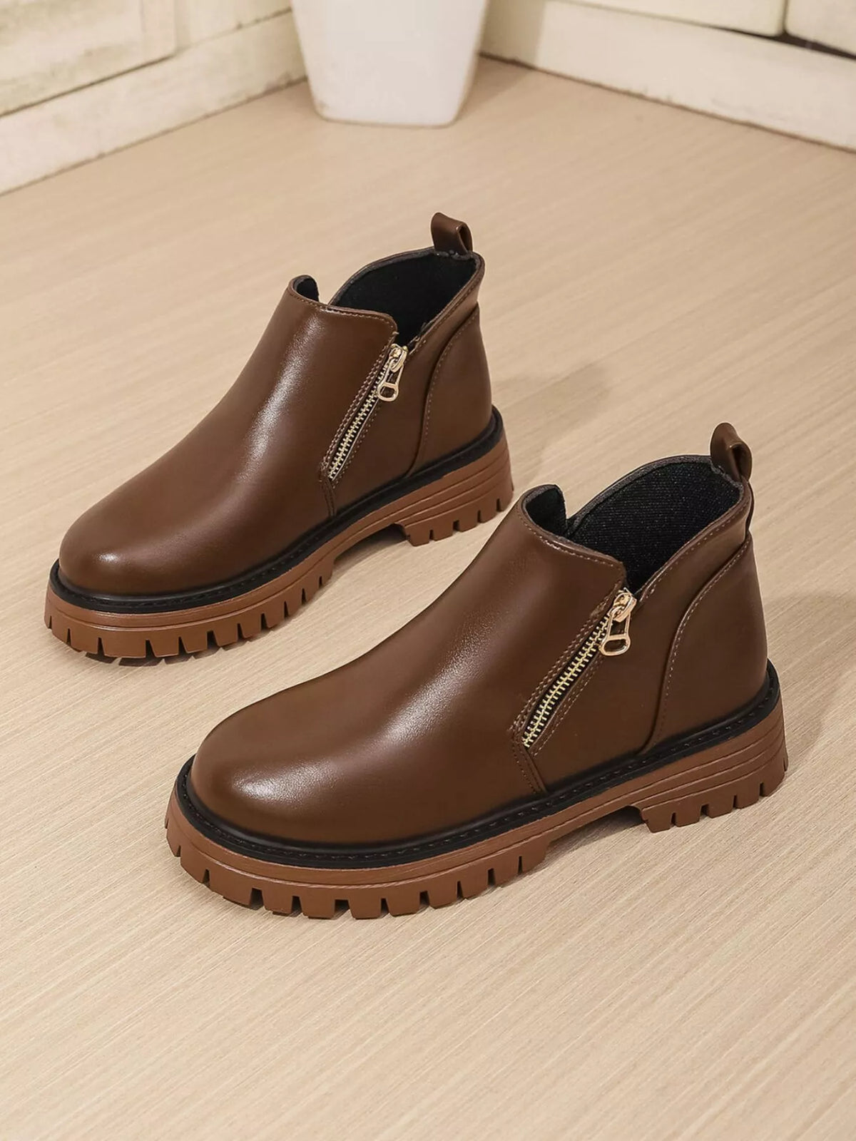 Leather Chelsea Boots with Side Zipper front view