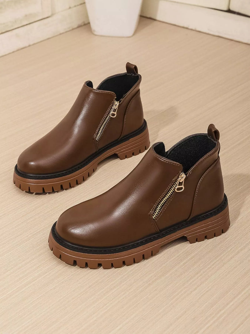 Leather Chelsea Boots with Side Zipper front view