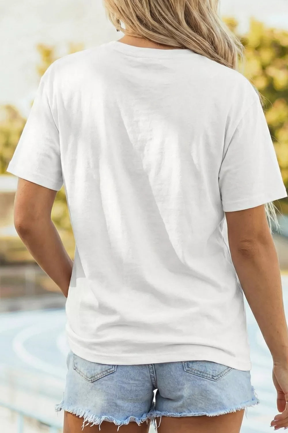 White Easy Peasy Lemon Squeezy graphic tee full length view