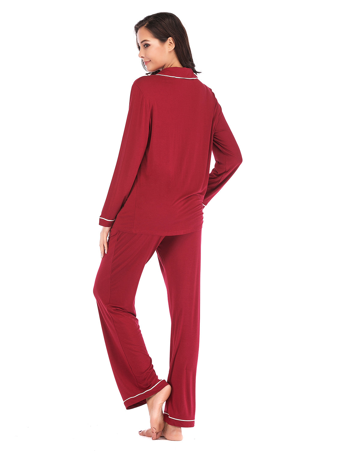 Collared Neck Long Sleeve Loungewear Set with Pockets - Fashorio