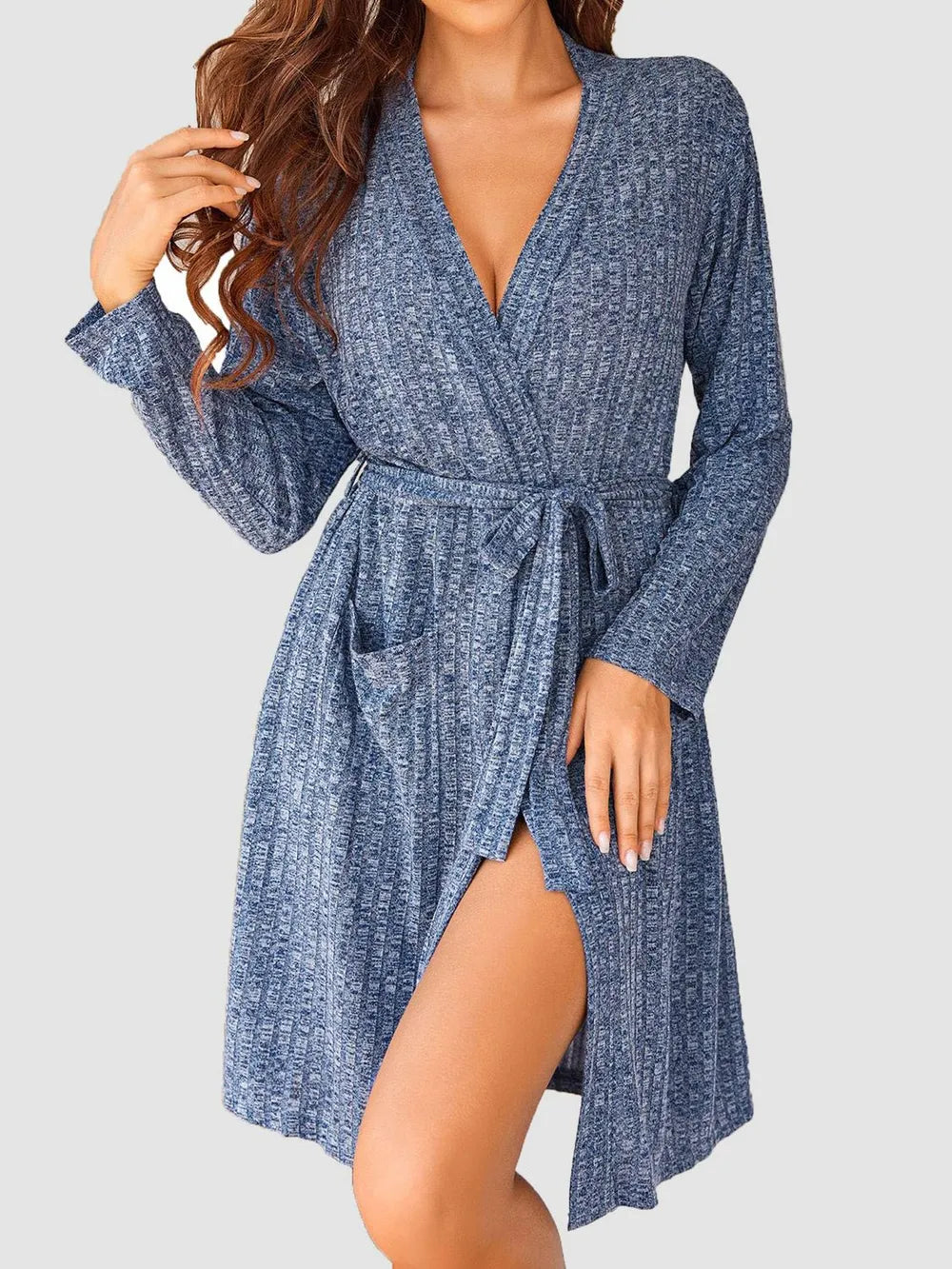 Tied Solid Lounge Nightgown with Pockets - Fashorio
