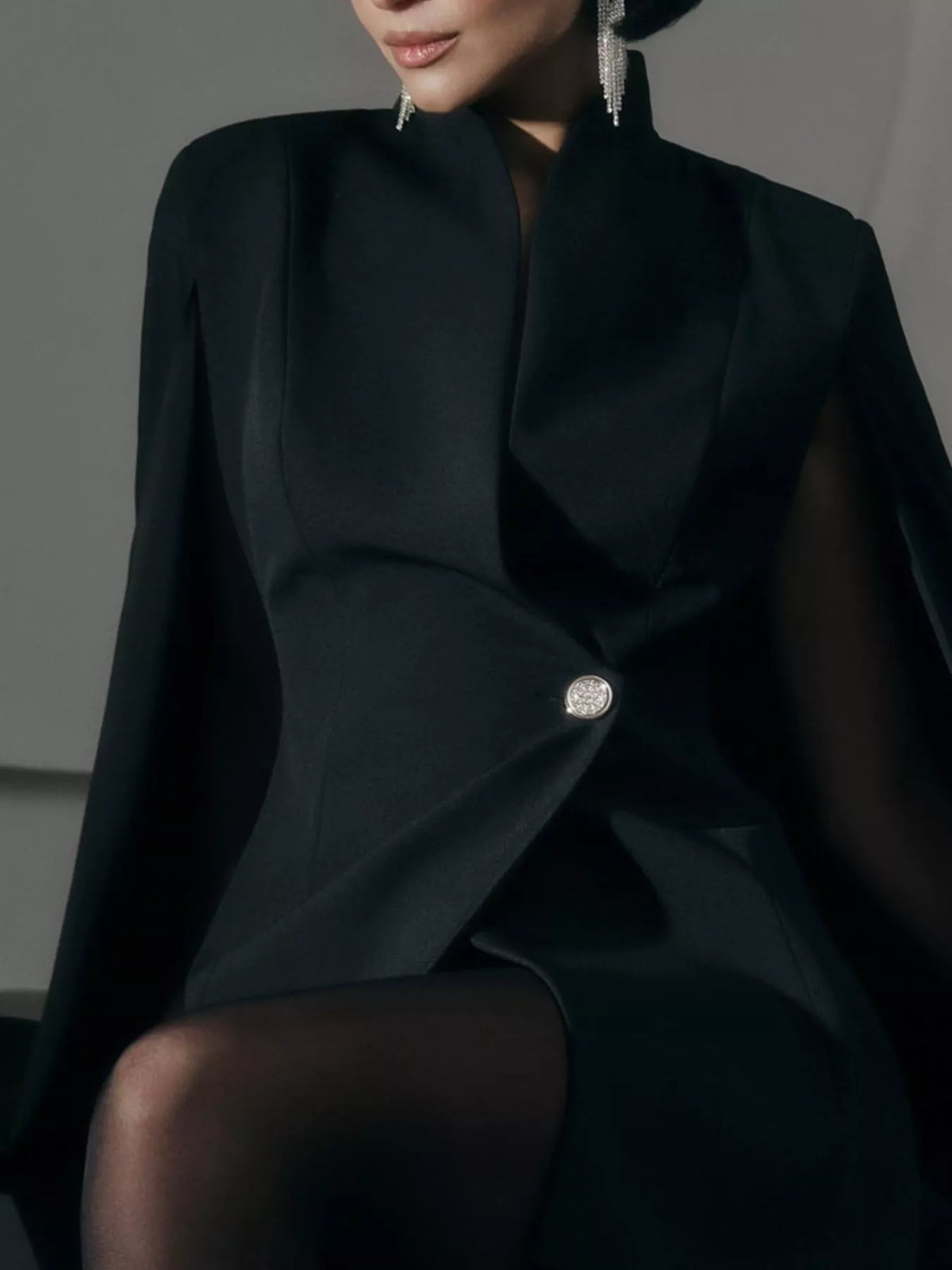 one button mini blazer dress three quarter view