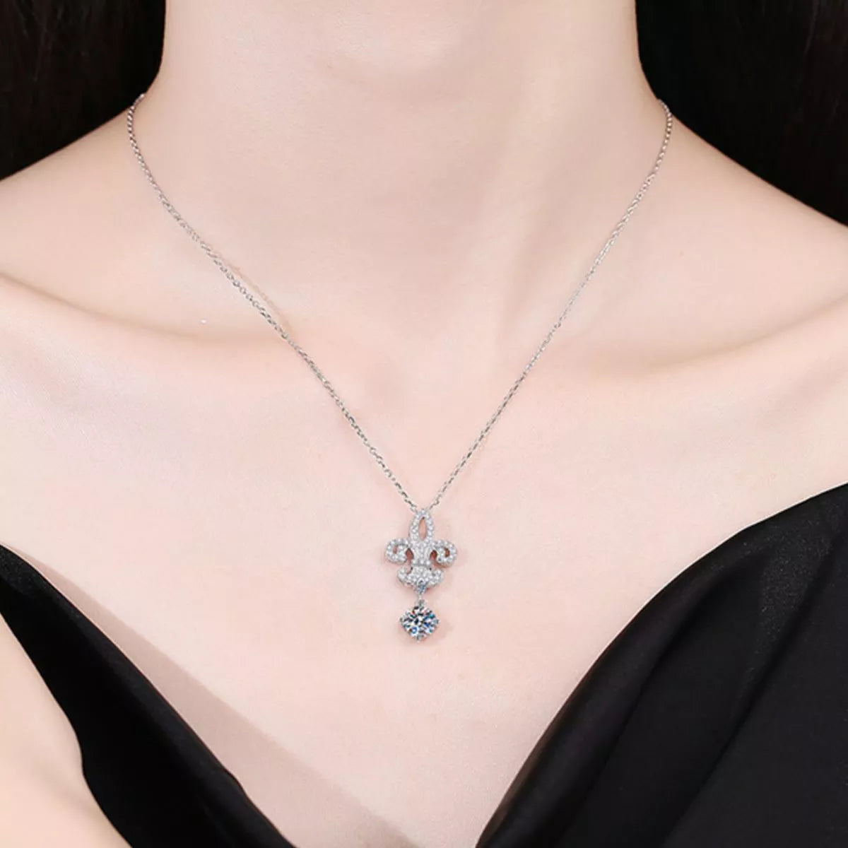 1 carat moissanite iris pendant necklace in sterling silver