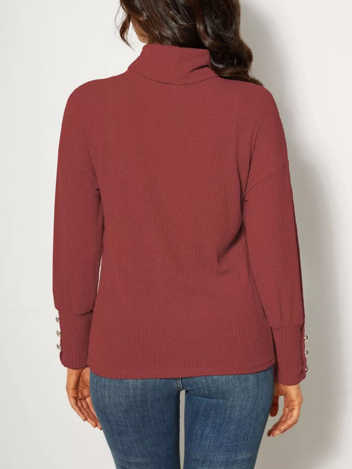 Ribbed Knit Turtleneck Sweater back view