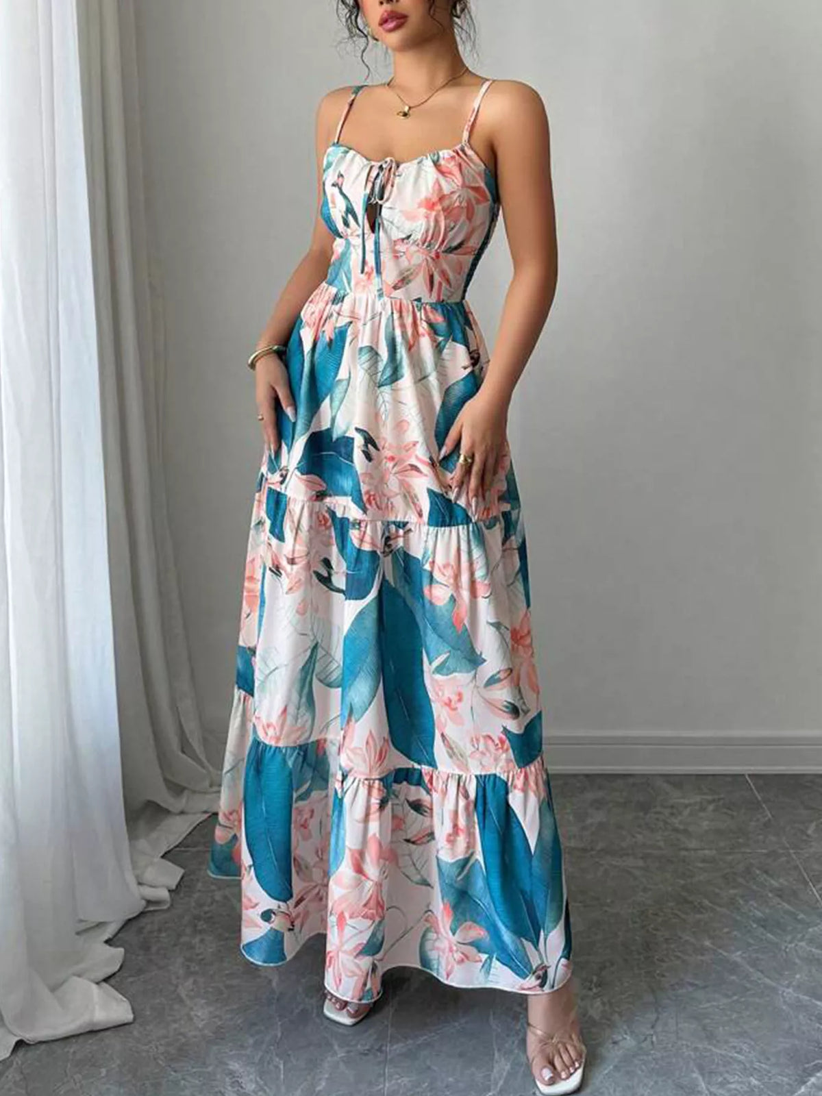 Floral tiered maxi cami dress back view