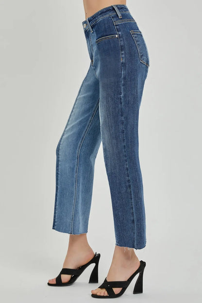 RISEN Mid-Rise Two-Tone Jeans with Pockets – Full Size Denim - Fashorio