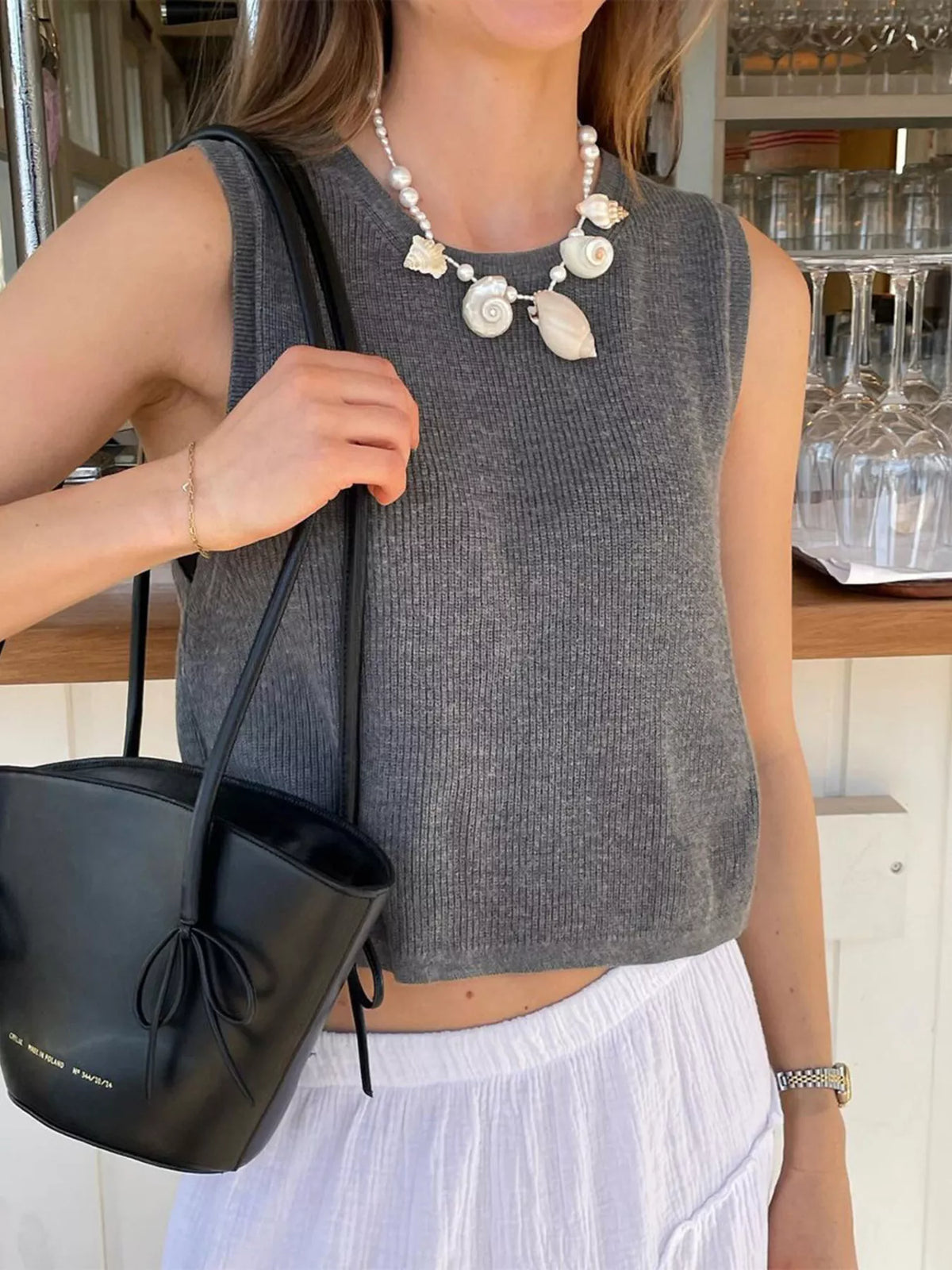Ribbed knit tank top texture detail close up